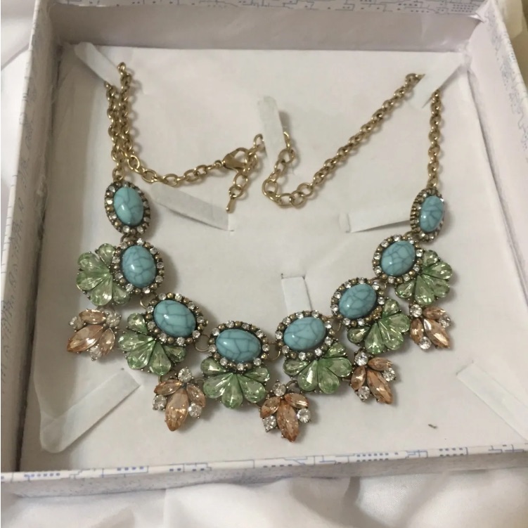 Turquoise Faux Multi Color Crystal Statement Necklace